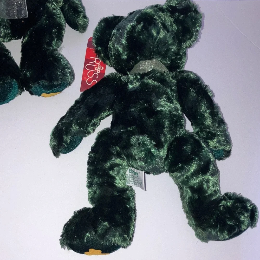 Russ Blarney Soft‎ Plush Green Teddy Bears with Bows Set of Two 13”